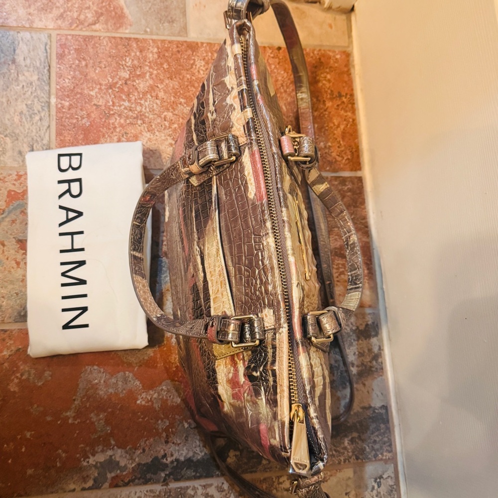 RARE COLOR! Brahmin Genuine Leather Croc Embossed Mini Asher in Muse Melbourne! - Picture 11 of 16
